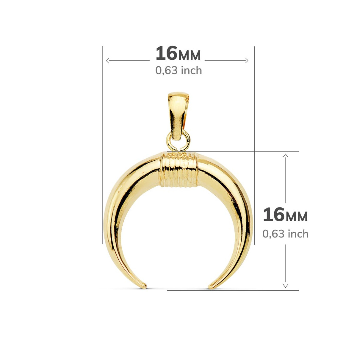 18K COLGANTE AMULETO ORO AMARILLO CUERNO 16X16 MM