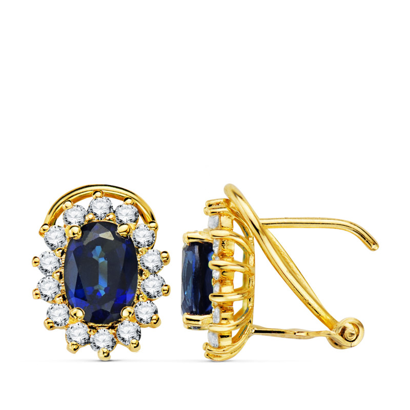 18K PENDIENTES ORO AMARILLO ZAFIRO DIFUSION  7X5 MM 1,96QT Y DIAMANTES LABORATORIO 0,580QT VS2-G. 11,5X9,5 MM CIERRE OMEGA