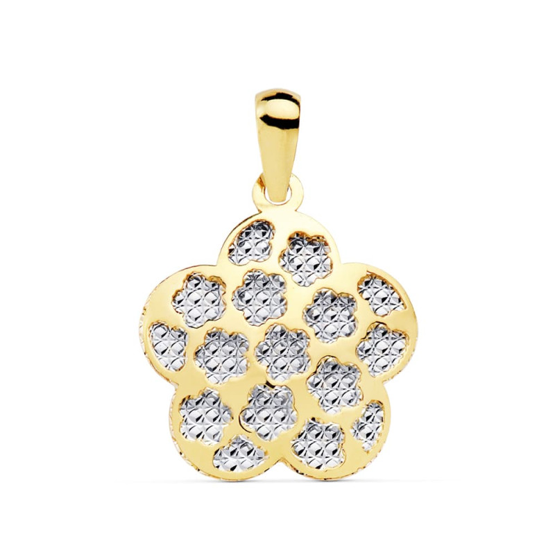 18K COLGANTE AMULETO FLOR BICOLOR 17X17 MM