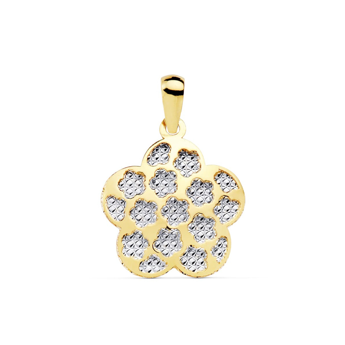 18K COLGANTE AMULETO FLOR BICOLOR 17X17 MM