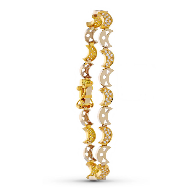 18K PULSERA ORO BICOLOR CIRCONITA MEDIA LUNAS