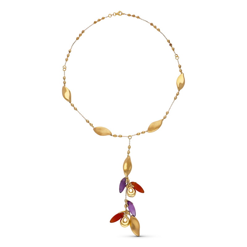 18K GARGANTILLA ORO AMARILLO COLGANTE Y BOLITAS MATE Y BRILLO