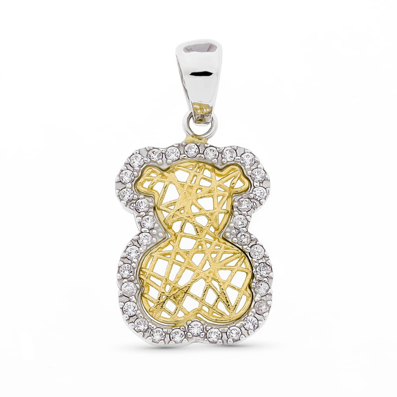 18K COLGANTE AMULETO OSO ORO BICOLOR ORO CIRCONITAS