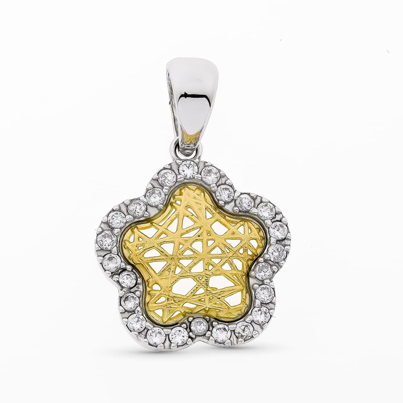 18K COLGANTE AMULETO ORO BICOLOR FLOR  21X18 MM