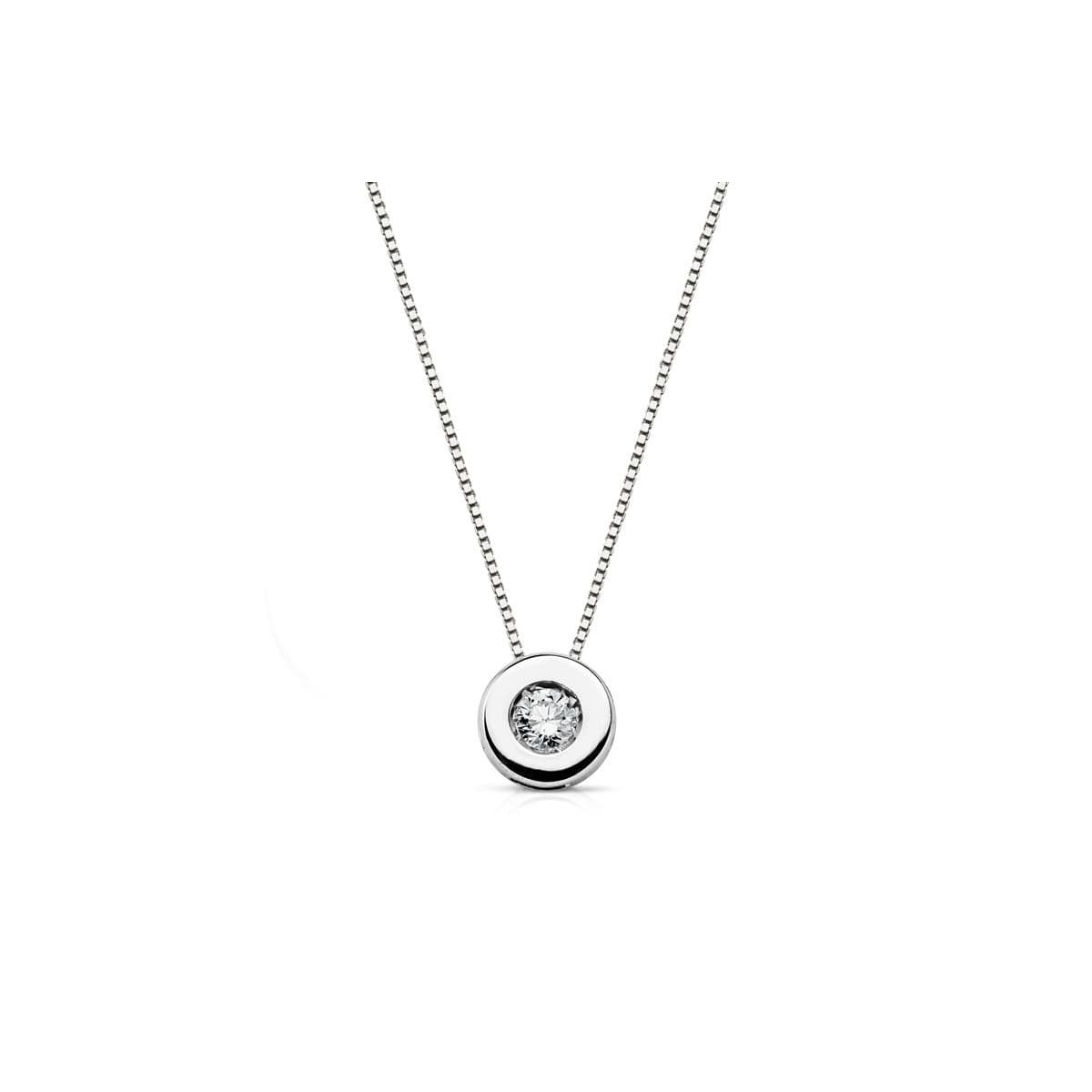 18K GARGANTILLA ORO BLANCO CHATON 6MM  DIAMANTE DE LABORATORIO 0,080 QTS. H-SI CADENA 42CM