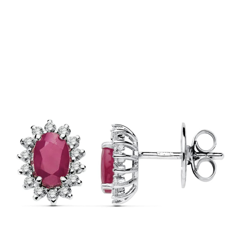 18K PENDIENTES ORO BLANCO 28 DIAMANTES LABORATORIO Y RUBI 6X4 MM 1,10 QT  0,28 QTS. VS2-G CIERRE PRESION 9,5X8 MM