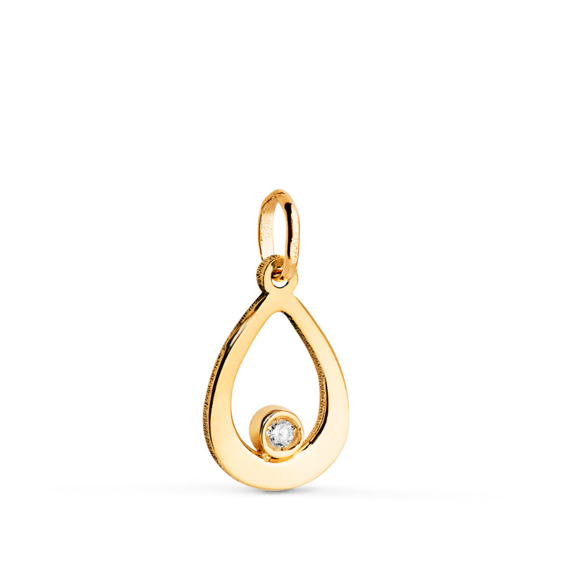 18K COLGANTE ORO AMARILLO GOTA DIAMANTE NATURAL TALLA BRILLANTE 0,016 QTES. H-SI. MEDIDA: 12,5 X 8 MM