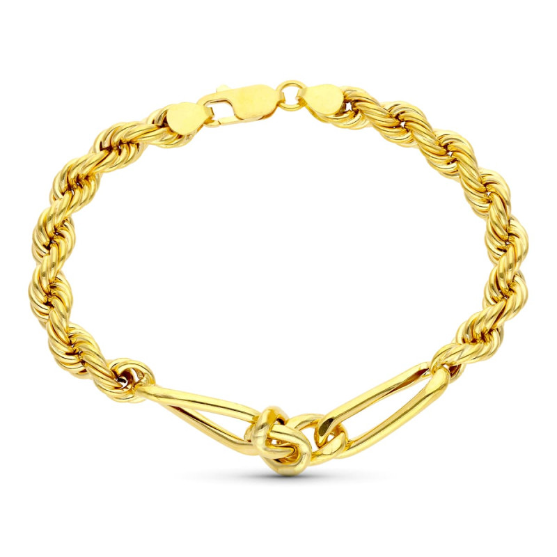 18K PULSERA ORO AMARILLO SALOMONICO ALTERNADO ESLABON CARTIER 20CM 6.5 MM
