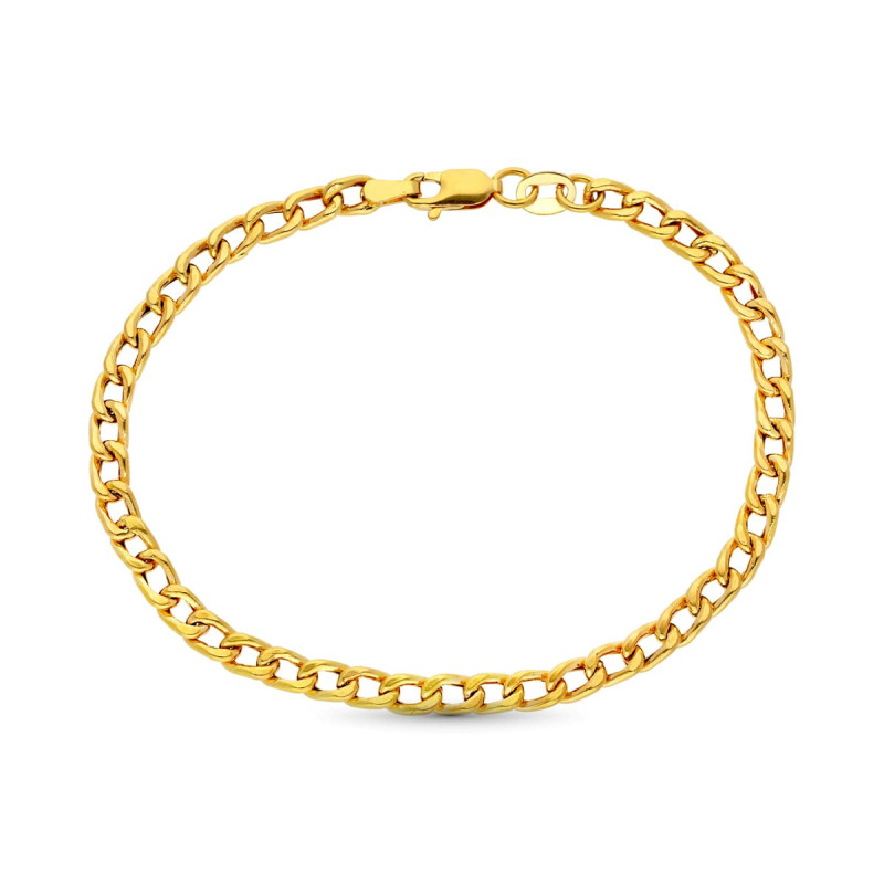 18K PULSERA ORO AMARILLO HUECA ESLABON BARBADO 18.5 CM 3 MM
