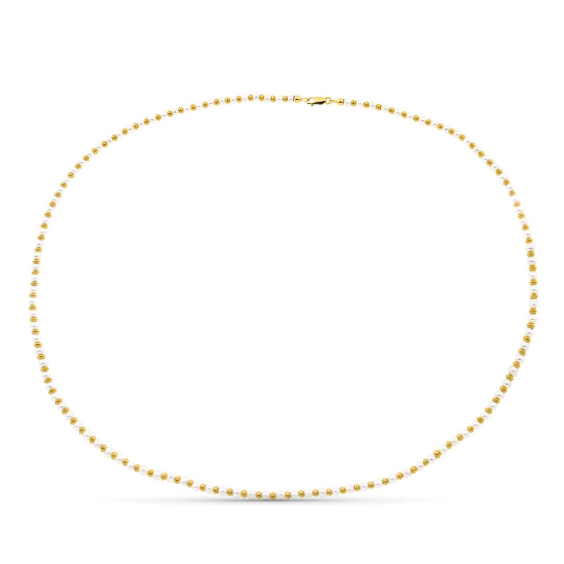 18K COLLAR ORO AMARILLO PERLA Y ANILLAS ORO 45CM
