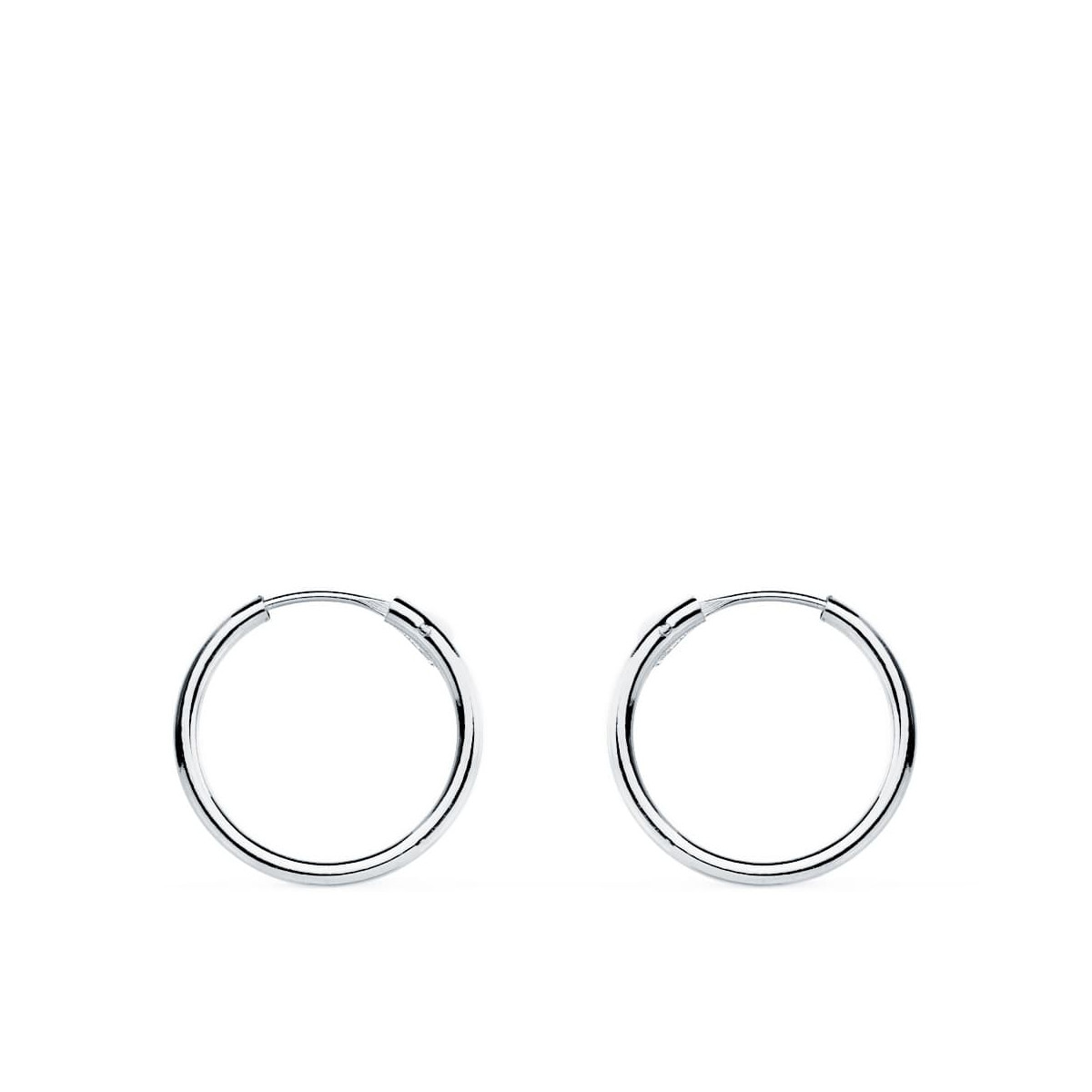 18K PENDIENTES AROS ORO BLANCOS HUECOS REDONDOS 13 X 1.20 MM
