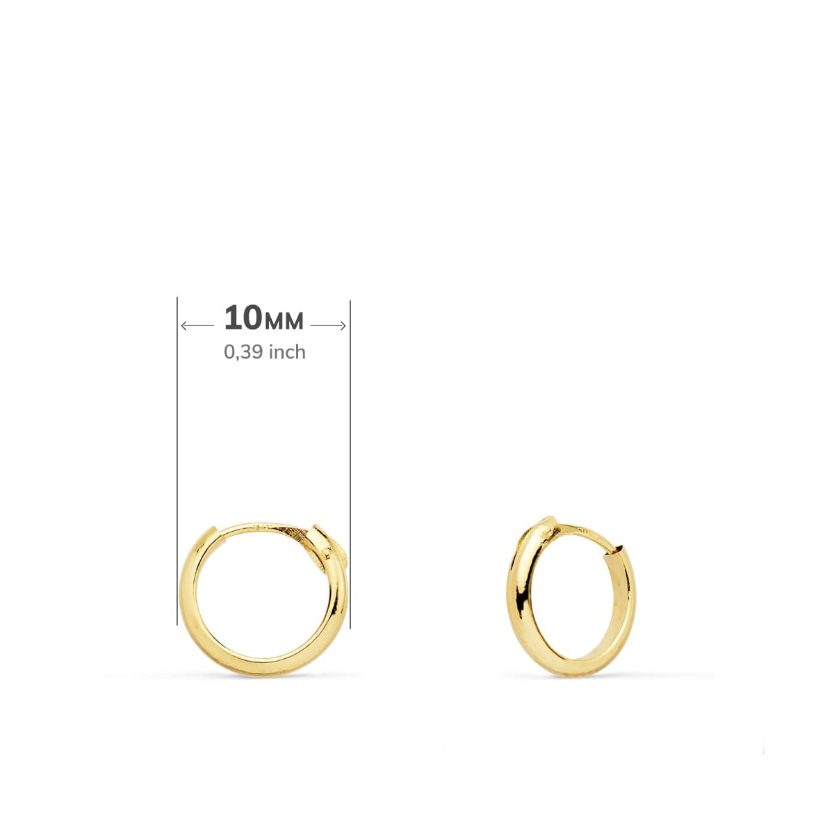 18K AROS HUECOS ORO AMARILLO MEDIA CAÑA LIGEROS. 10X2 MM