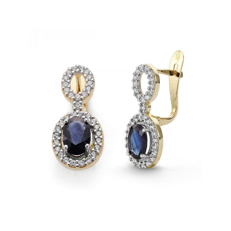 18K PENDIENTES ZAFIRO Y CIRCONITA ORO BICOLOR 18X8 MM CIERRE CATALAN