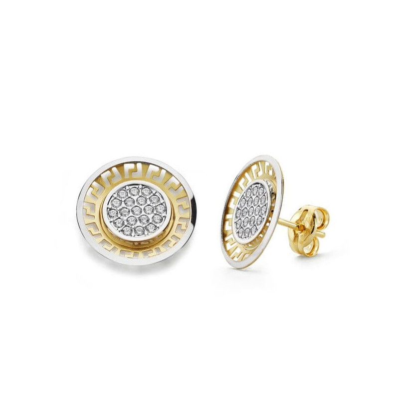 18K PENDIENTES ORO BICOLOR CIRCONITA 12 MM CIERR PRESION