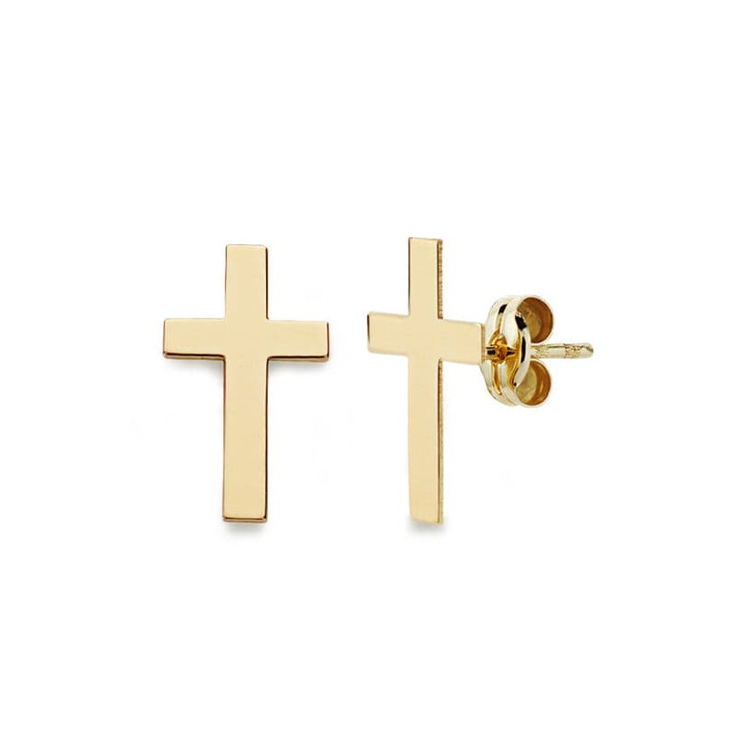 18K PENDIENTES CRUZ ORO AMARILLO 12X7 MM CIERRE PRESION