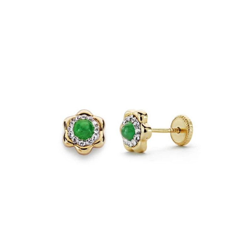 18K PENDIENTES ESMERALDA Y CIRCONITA 6 MM