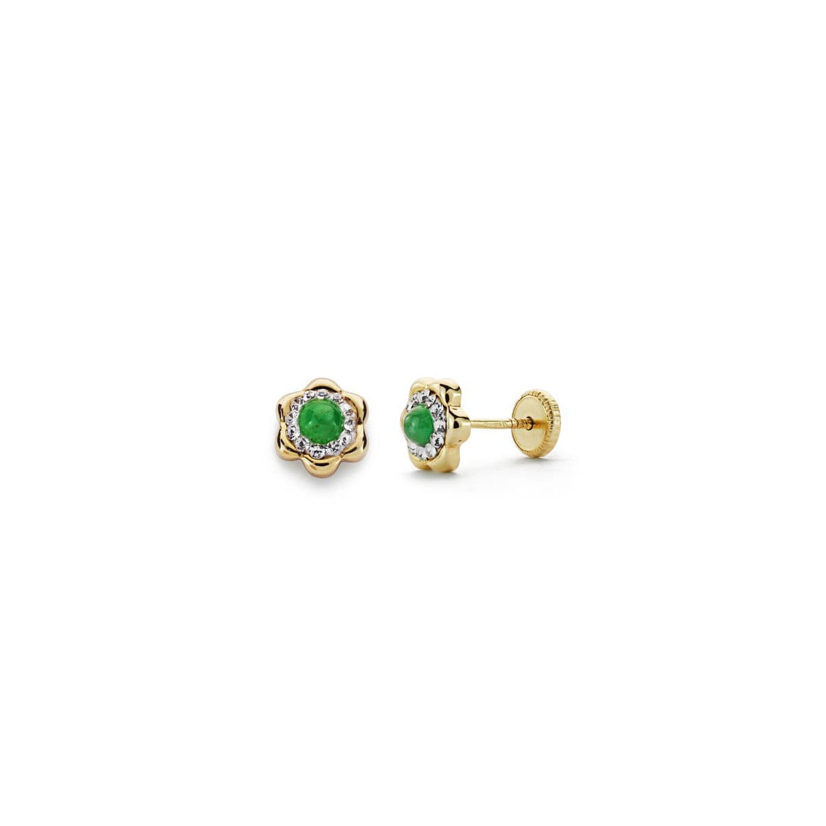 18K PENDIENTES ESMERALDA Y CIRCONITA 6 MM
