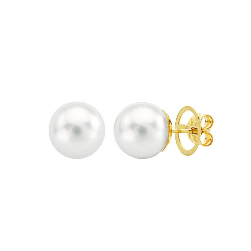 18K PENDIENTES PERLA AUSTRALIANA ORO AMARILLO 10.5 A 11 MM CIERRE PRESION