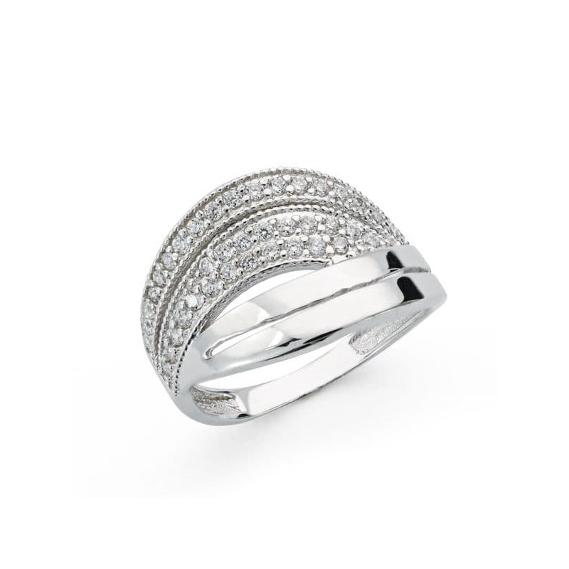 18K SORTIJA ORO BLANCO CON CIRCONITAS. ANCHO: 14 MM