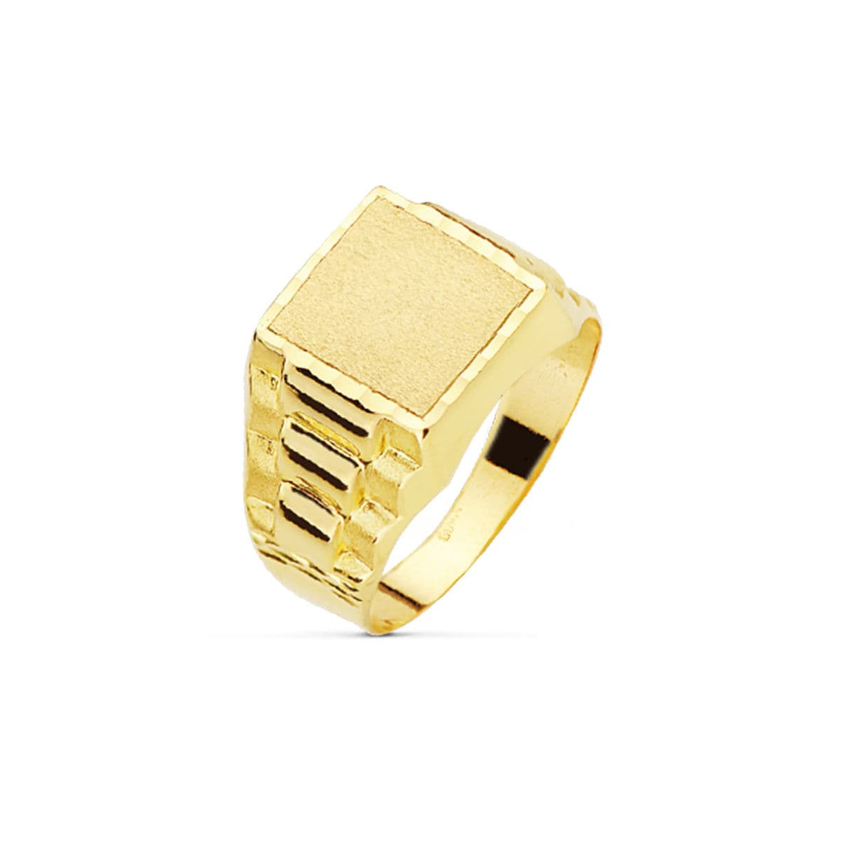 18K SELLO ORO AMARILLO CADETE HUECO.  ZONA GRABADO 9 X 9 MM