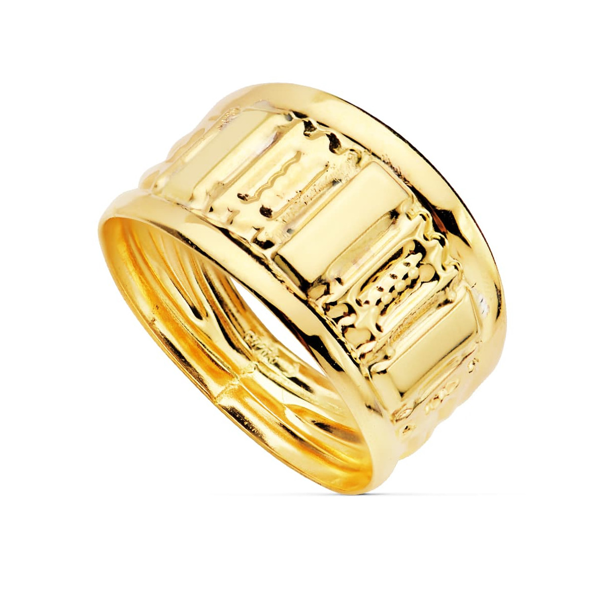 18K SORTIJA ORO AMARILLO TALLADA EN BRILLO. ANCHO 10 MM