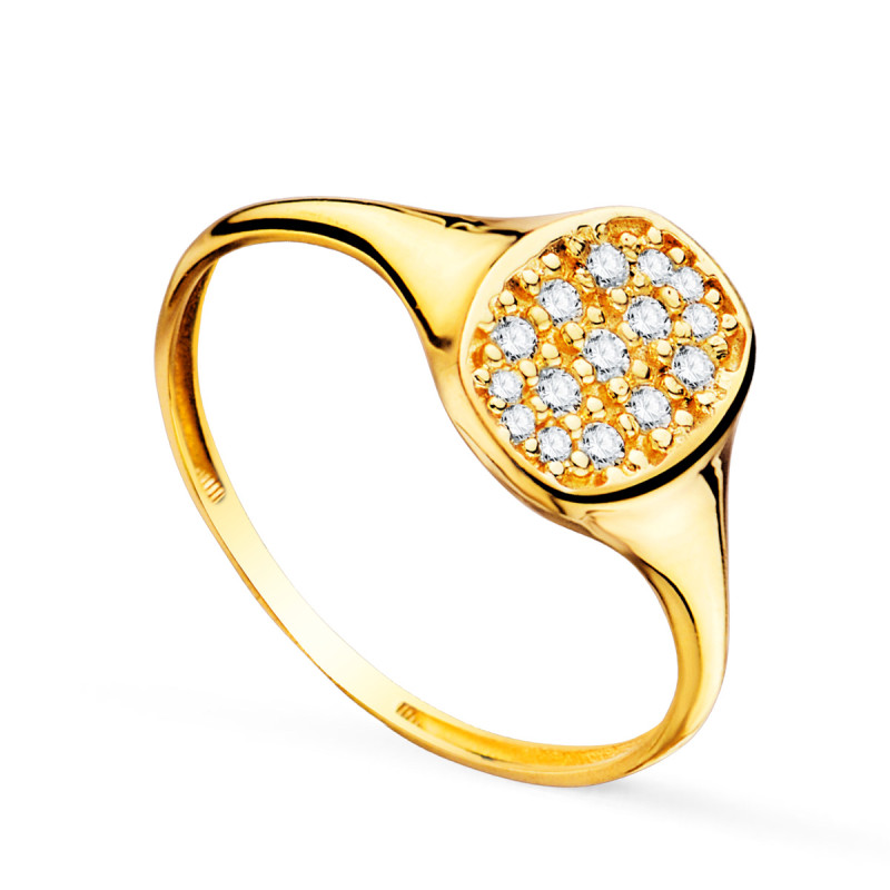 18K SELLO ORO AMARILLO MUJER CABEZA TONEL CON CIRCONITA 9X7 MM