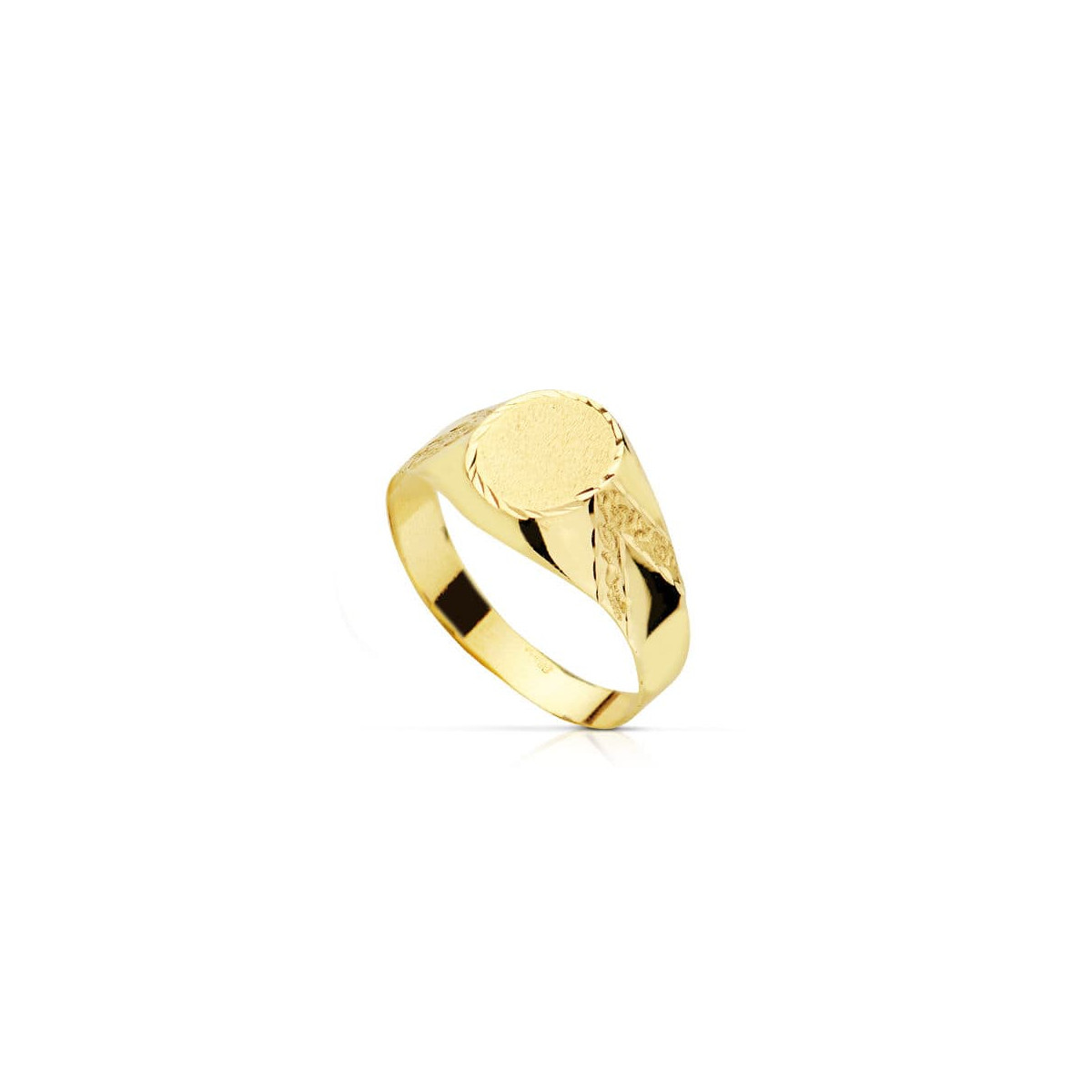 18K SELLO ORO AMARILLO HUECO OVAL LATERAL TALLADO. ZONA GRABADO: 10X8MM