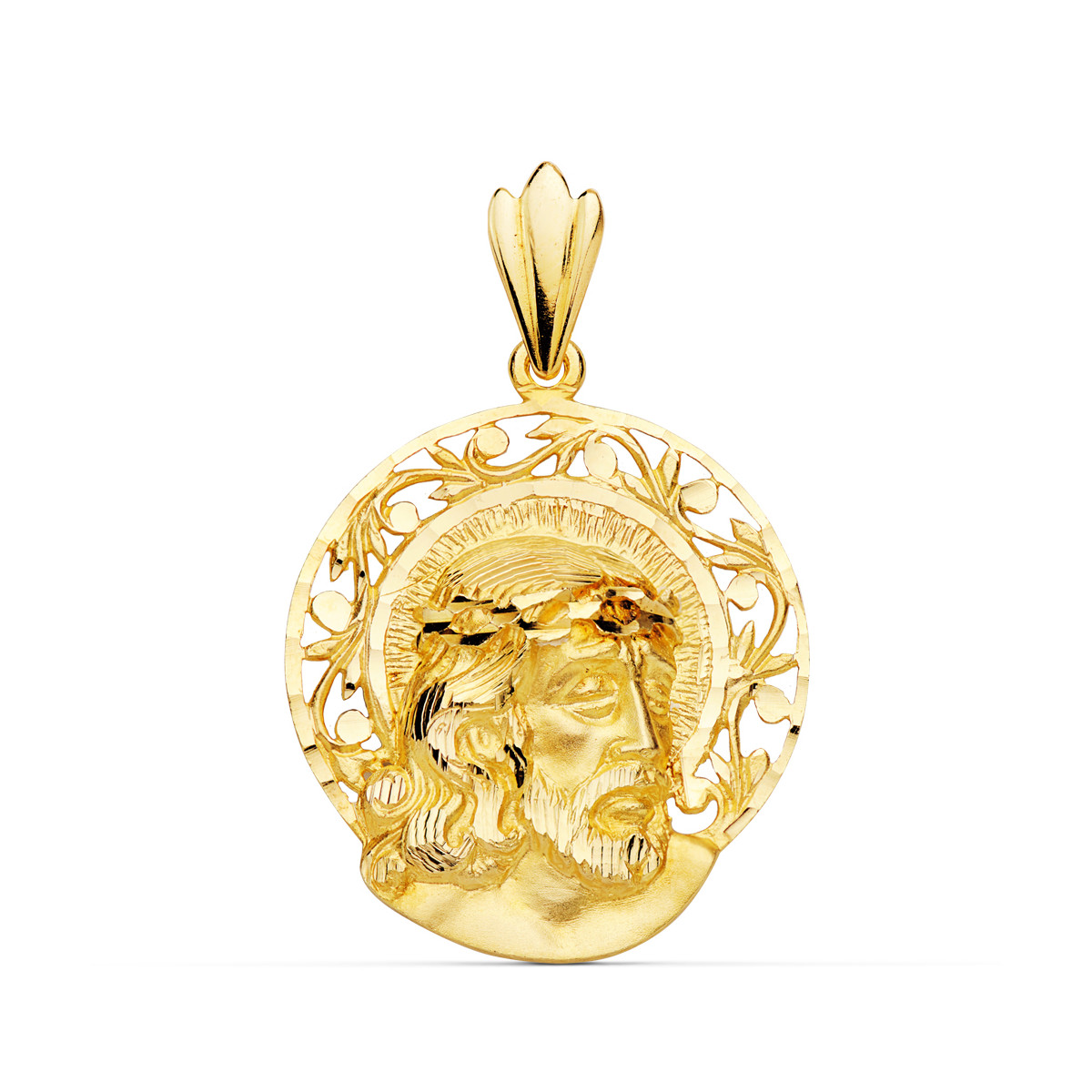 18K COLGANTE ORO AMARILLO CABEZA DE CRISTO AUREOLA 29X27 MM