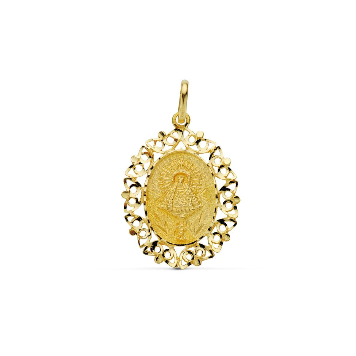18K MEDALLA ORO AMARILLO VIRGEN DEL PILAR ORLA 30X22 MM