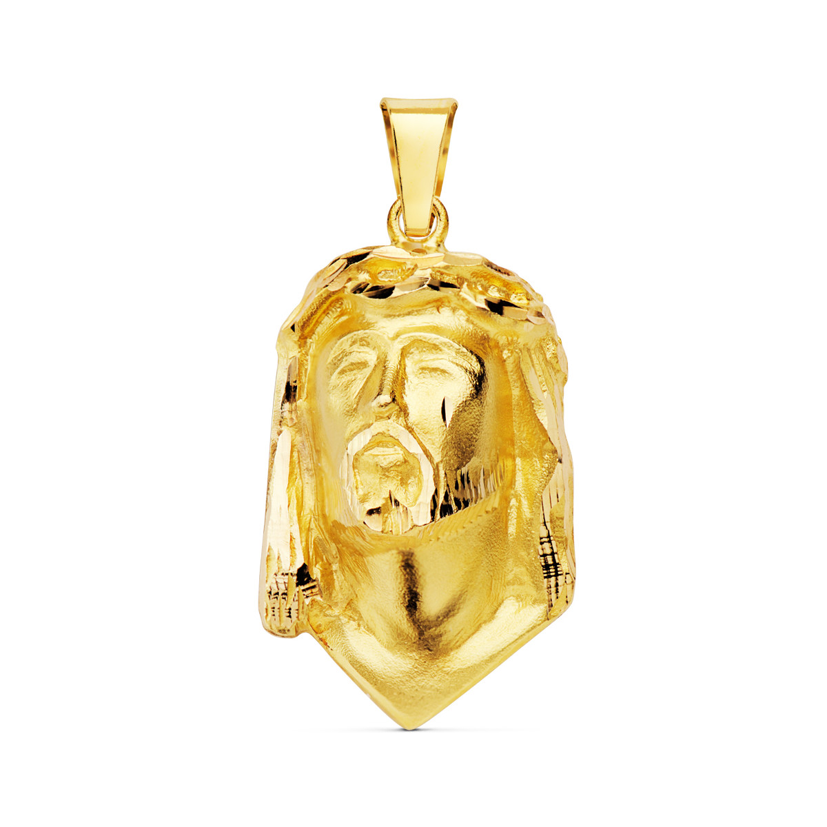 18K COLGANTE ORO AMARILLO CABEZA DE CRISTO DE LAGRIMA 28X17 MM