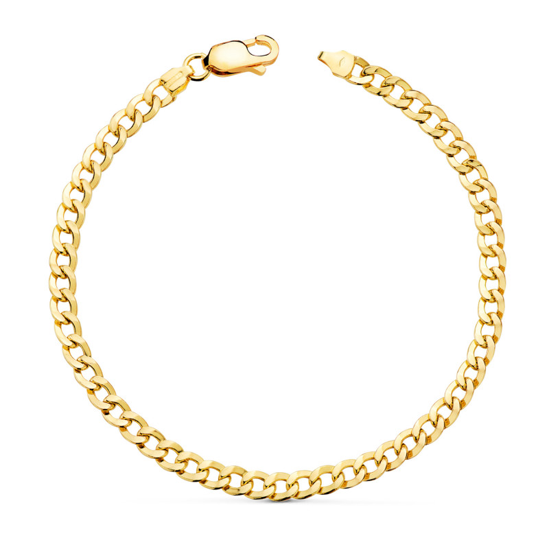 18K PULSERA ORO AMARILLO BARBADA PLANA HUECA  LARGO: 19CM