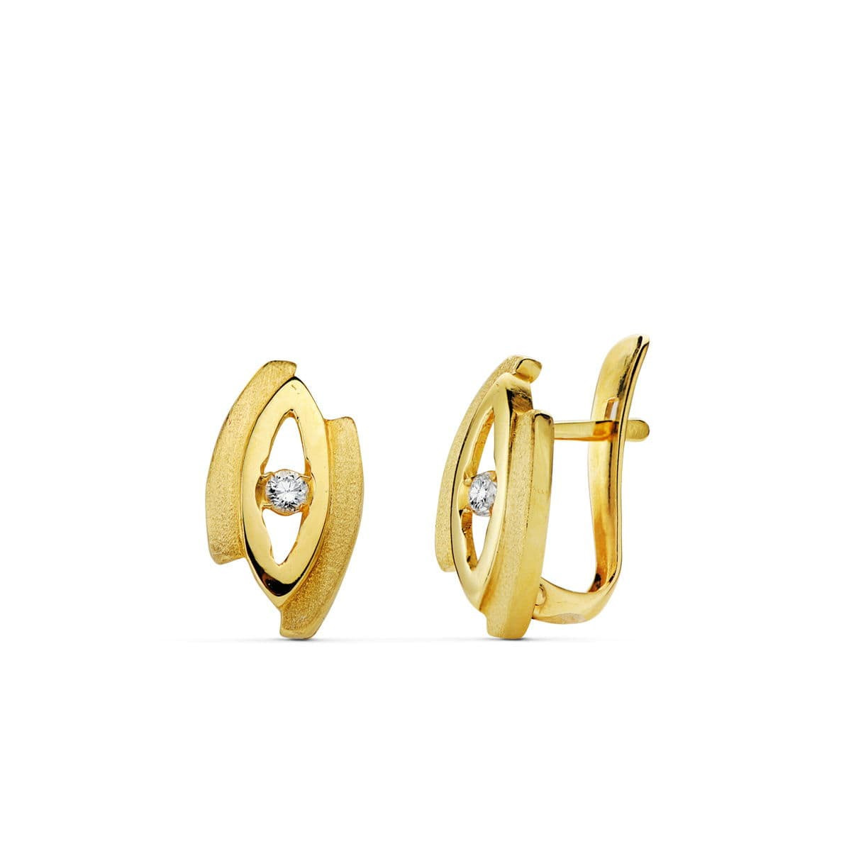 18K PENDIENTES ORO AMARILLO CIRCONITA 13X7 MM CIERRE CATALAN