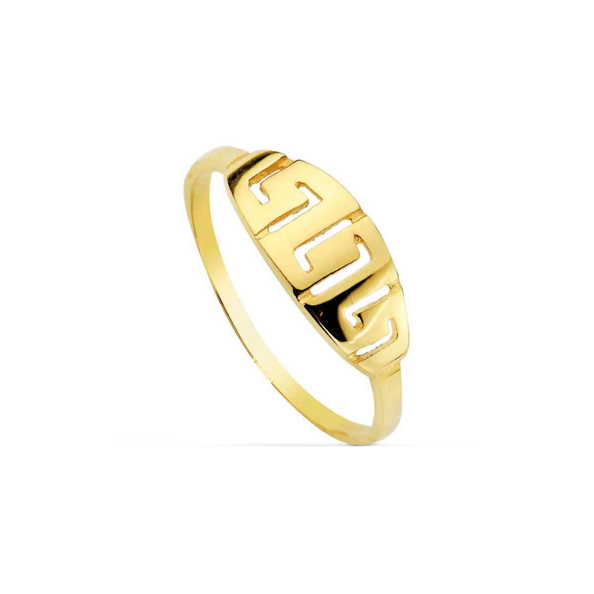 18K SORTIJA ORO AMARILLO CON MOTIVO CALADO GRECA. ANCHO: 6 MM