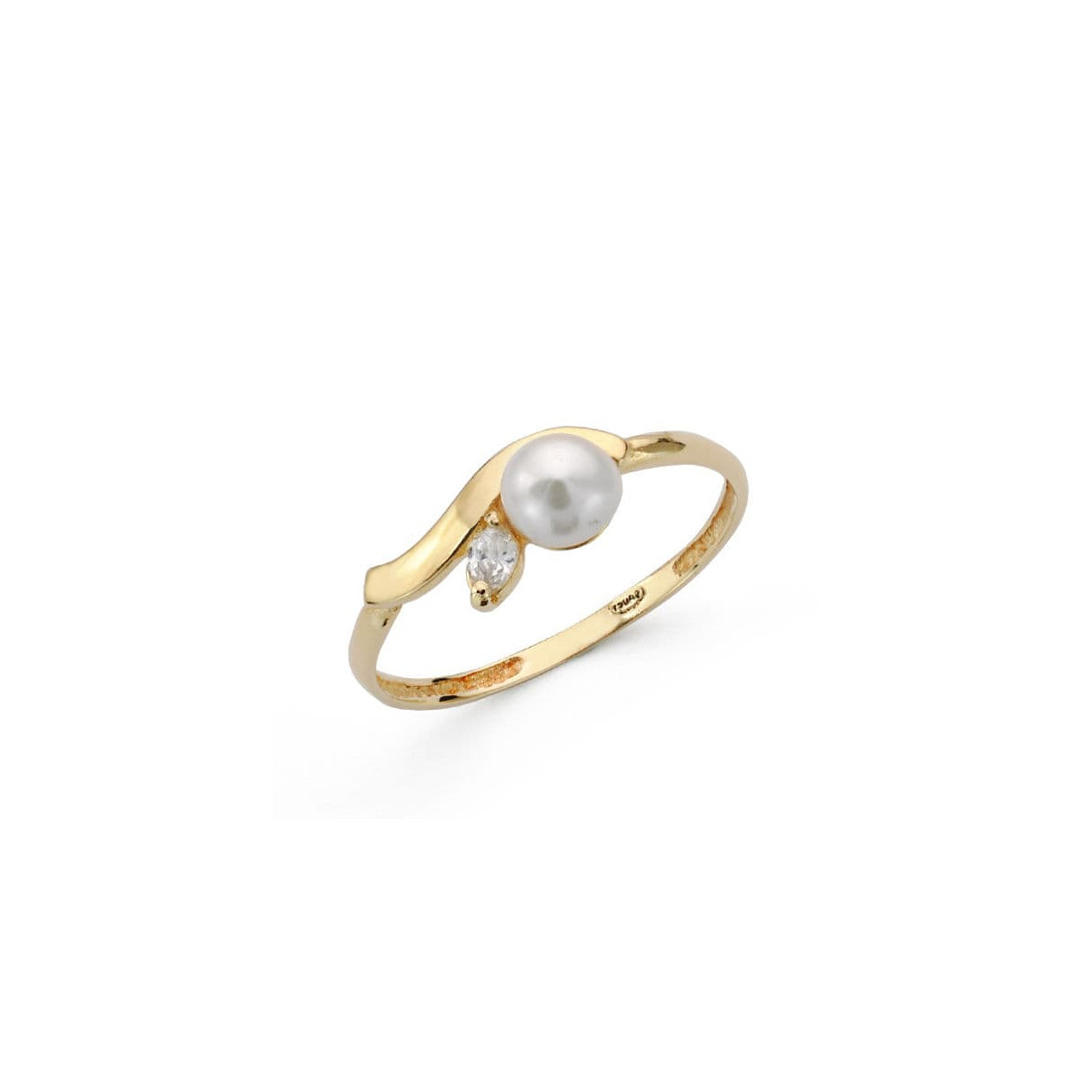 18K SORTIJA ORO AMARILLO HOJA CON PERLA 4,5 MM Y CIRCONITA. ANCHO: 6 MM