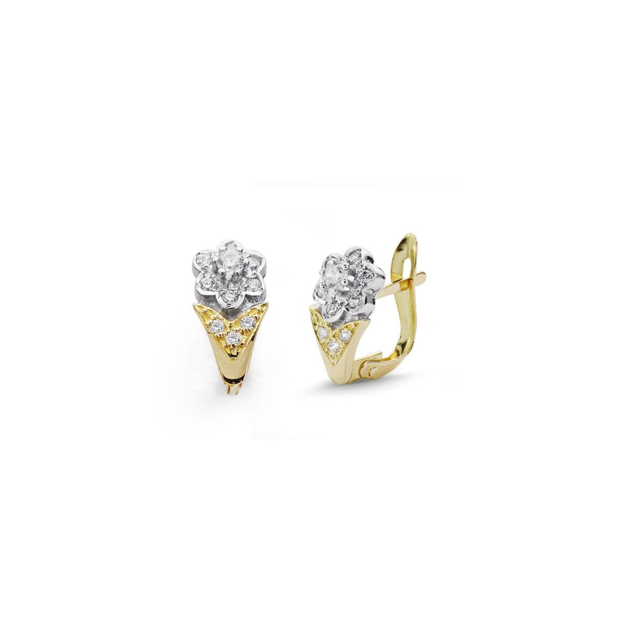 18K PENDIENTES COMUNION BICOLOR CIRCONITA 12X6 MM CIERRE CATALAN