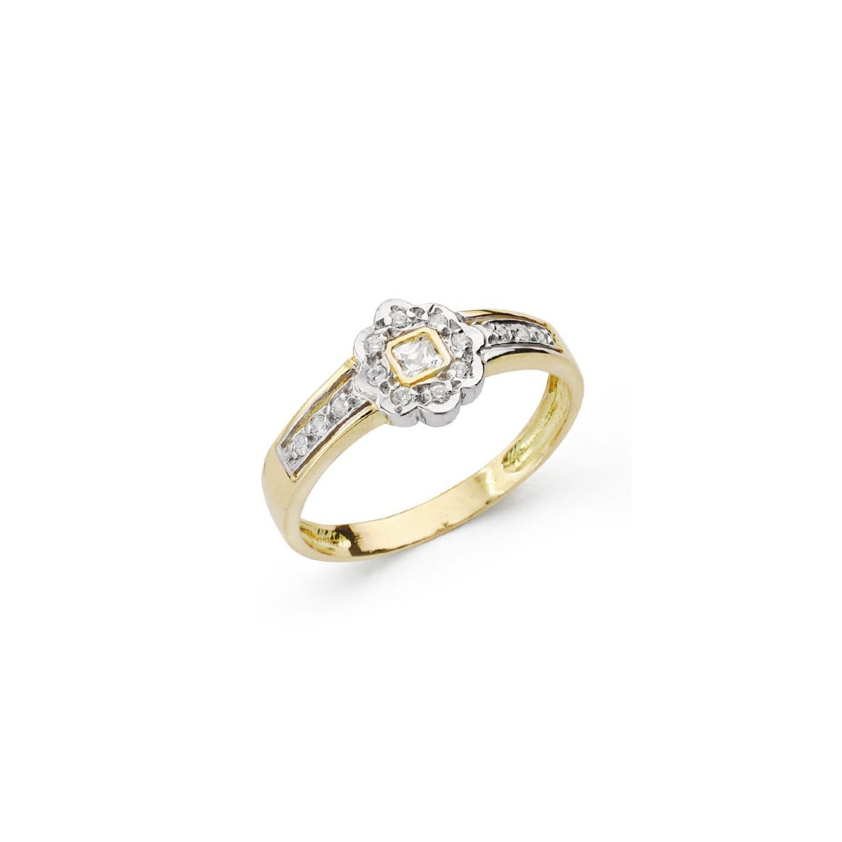 18K SORTIJA ORO BICOLOR FLOR CON CIRCONITAS. ANCHO: 7,5 MM