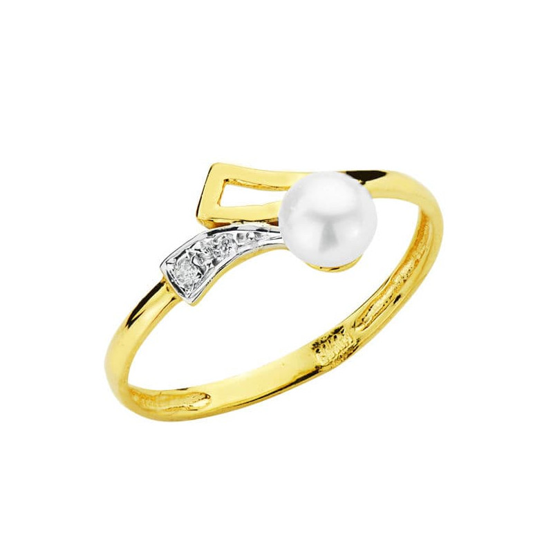 18K SORTIJA ORO BICOLOR MOTIVO CALADO CON PERLA DE 4 MM Y CIRCONITAS. ANCHO: 7,5 MM
