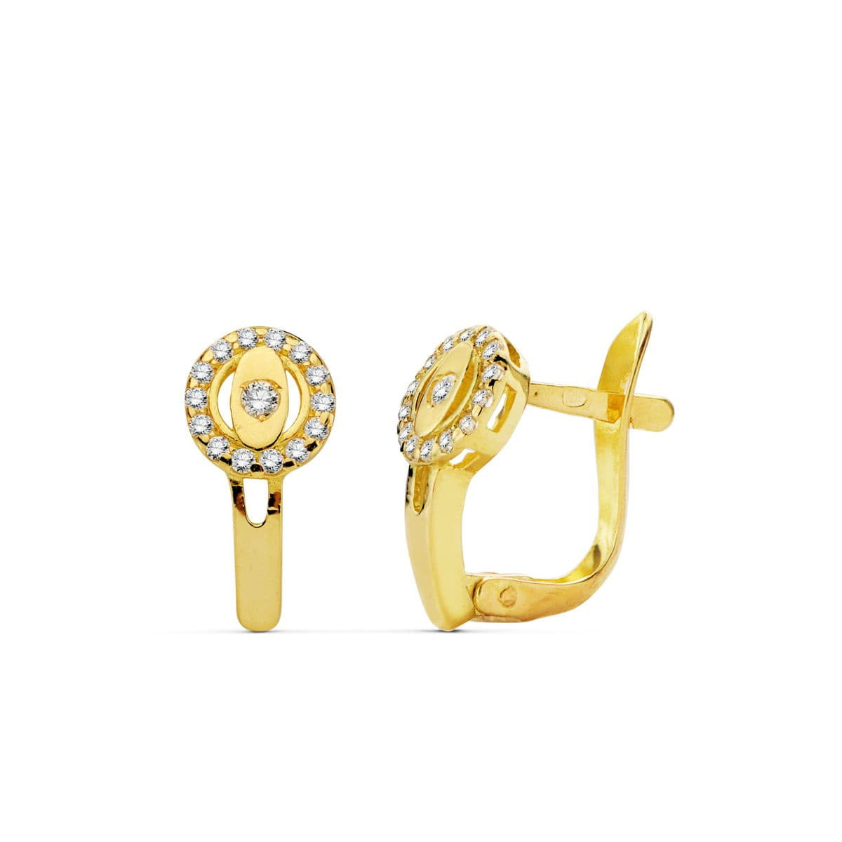 18K PENDIENTES ORO AMARILLO CIRCONITA 12X6 MM CIERRE CATALAN