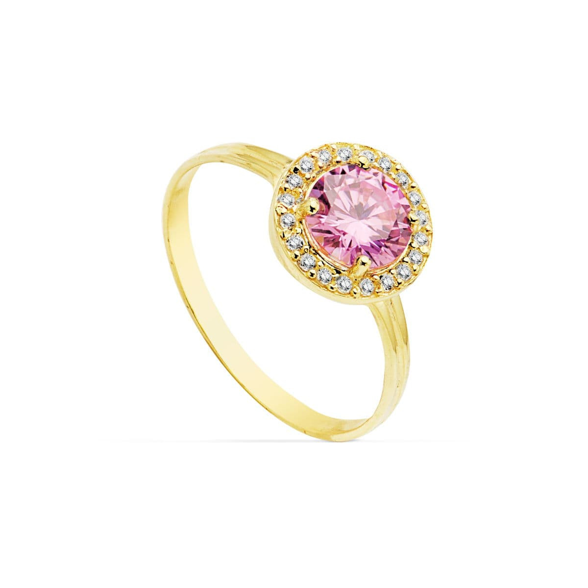 18K SORTIJA ORO AMARILLO MOTIVO REDONDO CIRCONITA ROSA 6 MM. ANCHO: 9 MM
