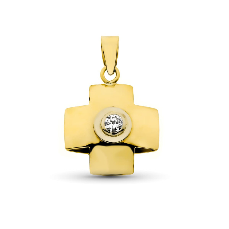 18K CRUZ ORO AMARILLO CON CIRCONITA 18X15 MM