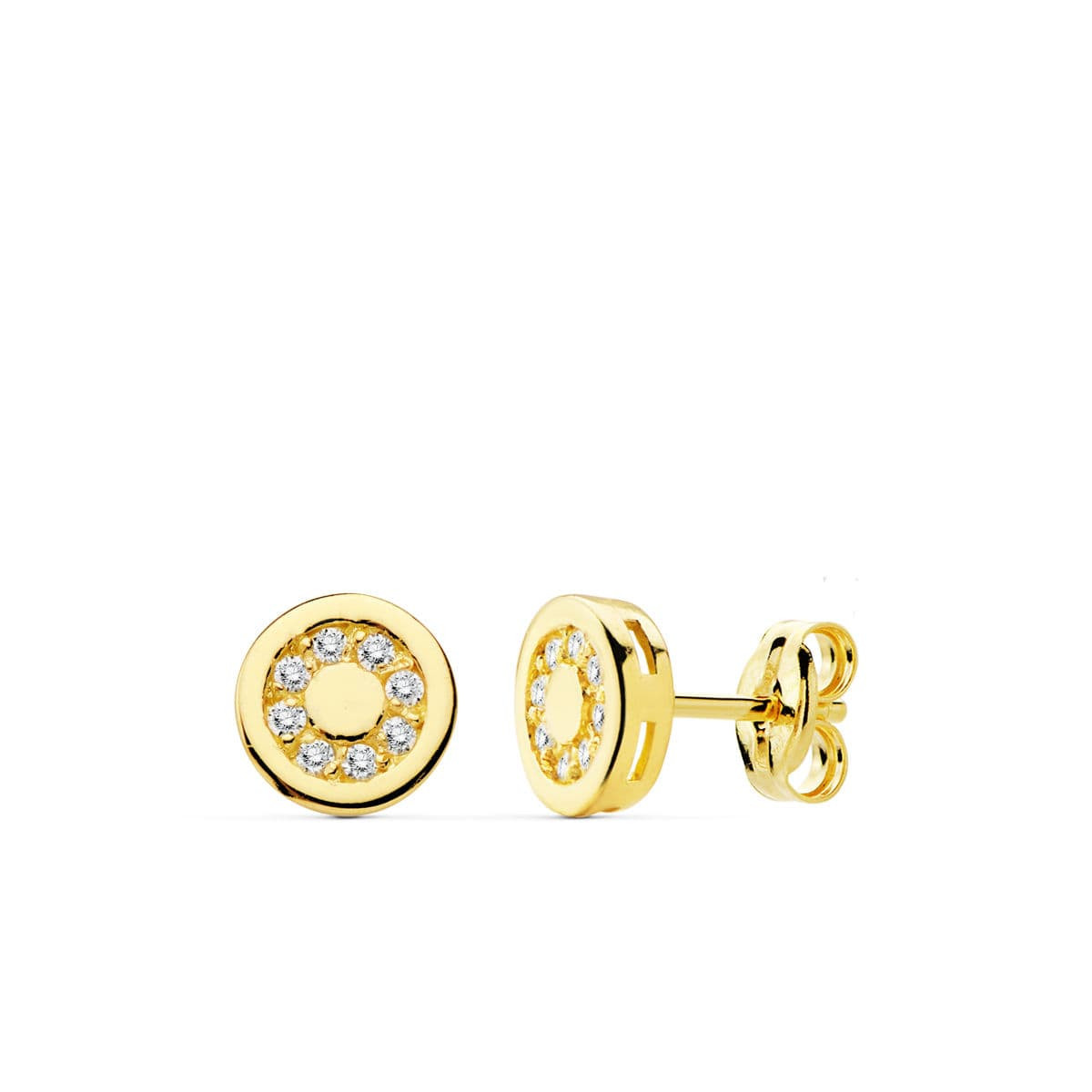18K PENDIENTES ORO AMARILLO REDONDOS CIRCONITA 7 MM CIERRE PRESION