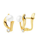 18K PENDIENTES ORO AMARILLO OCIRCONITA 11X7 MM PERLAS 4 MM CIERRE CATALAN