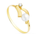 18K SORTIJA ORO AMARILLO HOJAS CON CIRCONITA Y PERLA DE 4 MM