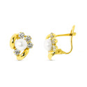 18K PENDIENTES ORO AMARILLO PERLA 5 MM Y CIRCONITA CIERRE CATALAN
