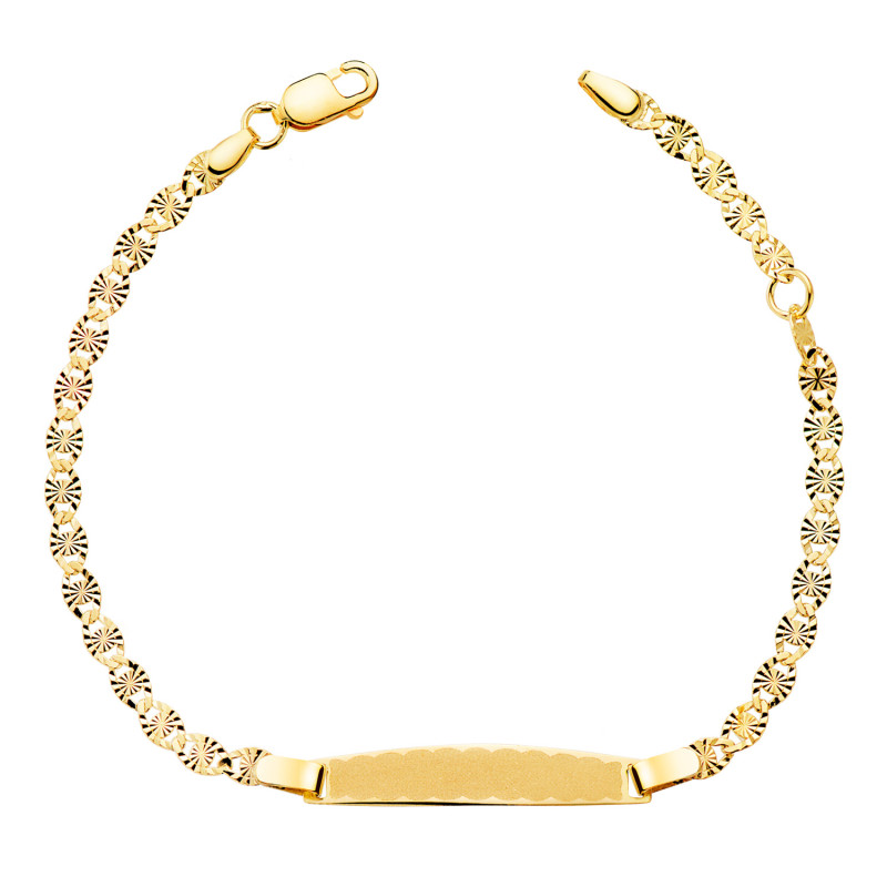 18K ESCLAVA ORO AMARILLO TALLADO MACIZO 2,8MM. PLACA CHAPA: 25X4MM. LARGO 14,5 2 CM