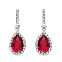 18K PENDIENTES ORO BLANCO DOS CUERPOS CON PIEDRA ROJA 12 X 8MM. 33X12MM CIERRE PRESION