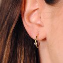18K PENDIENTES ORO AMARILLO MEDIO ARO LISO CON AGUAMARINA 15X3 MM CIERRE PRESION.