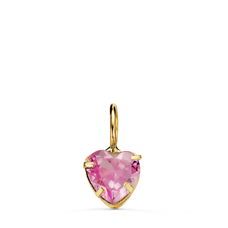 18K COLGANTE ORO AMARILLO CORAZON PIEDRA ROSA 5 X 5 MM.