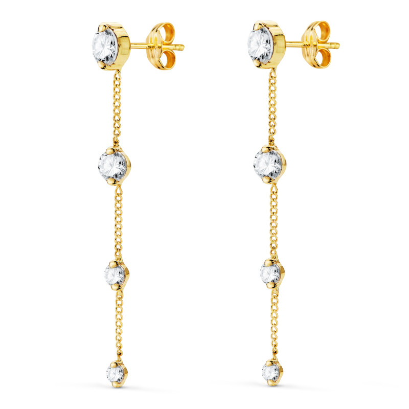 18K PENDIENTES ORO AMARILLO LARGOS CON CADENA Y CIRCONITA 46 MM. CIERRE PRESIONÇ