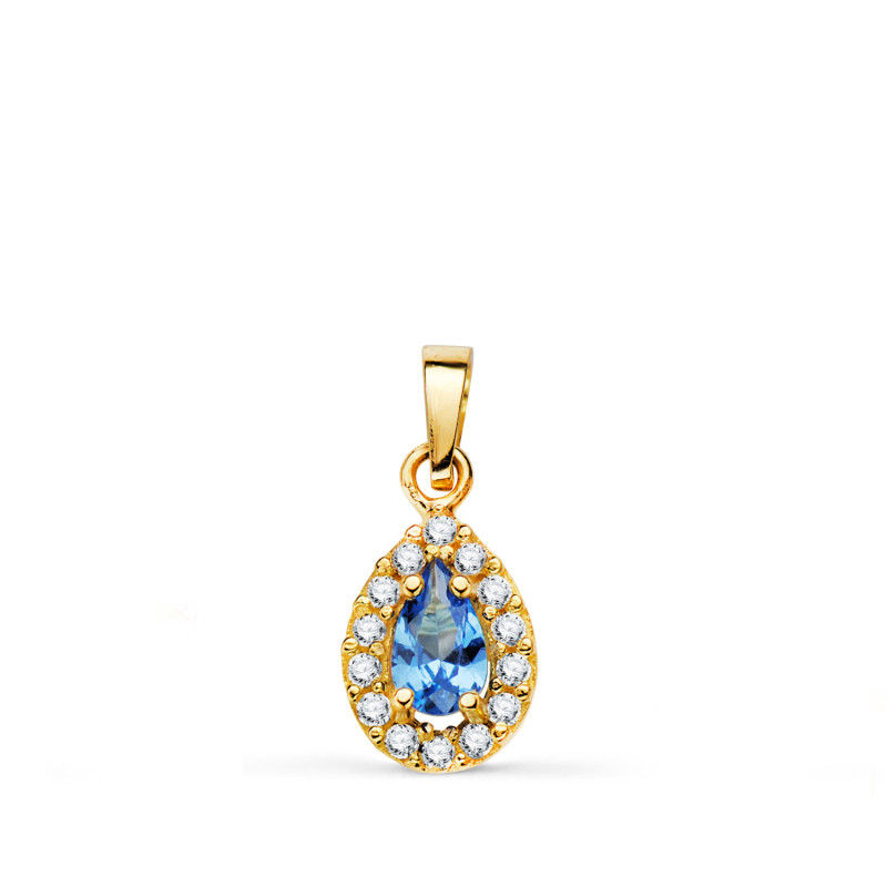 18K COLGANTE ORO AMARILLO PIEDRA GOTA AZUL Y CIRCONITAS. 11 X 6 MM.